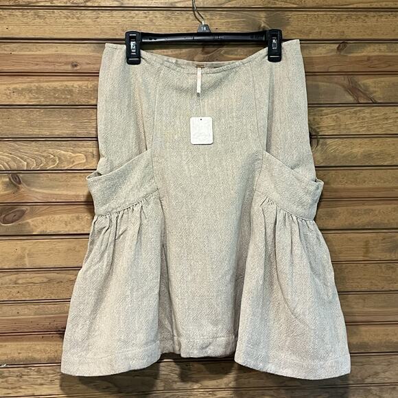 Free People Linen Blend Midi Tweed Skirt Size 10 Side Slouch Pockets - Picture 1 of 13
